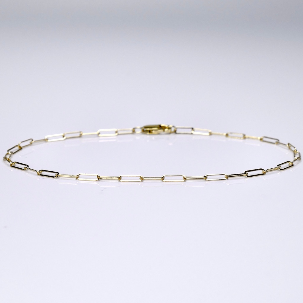 14k Yellow Gold 7” Paper Clip Bracelet 2mm Lobster Clasp 1g - New Great Gift